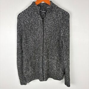 EXPRESS Men's Mock Neck Zip Up Sweater Charcoal Grey Speckled Knit Size M